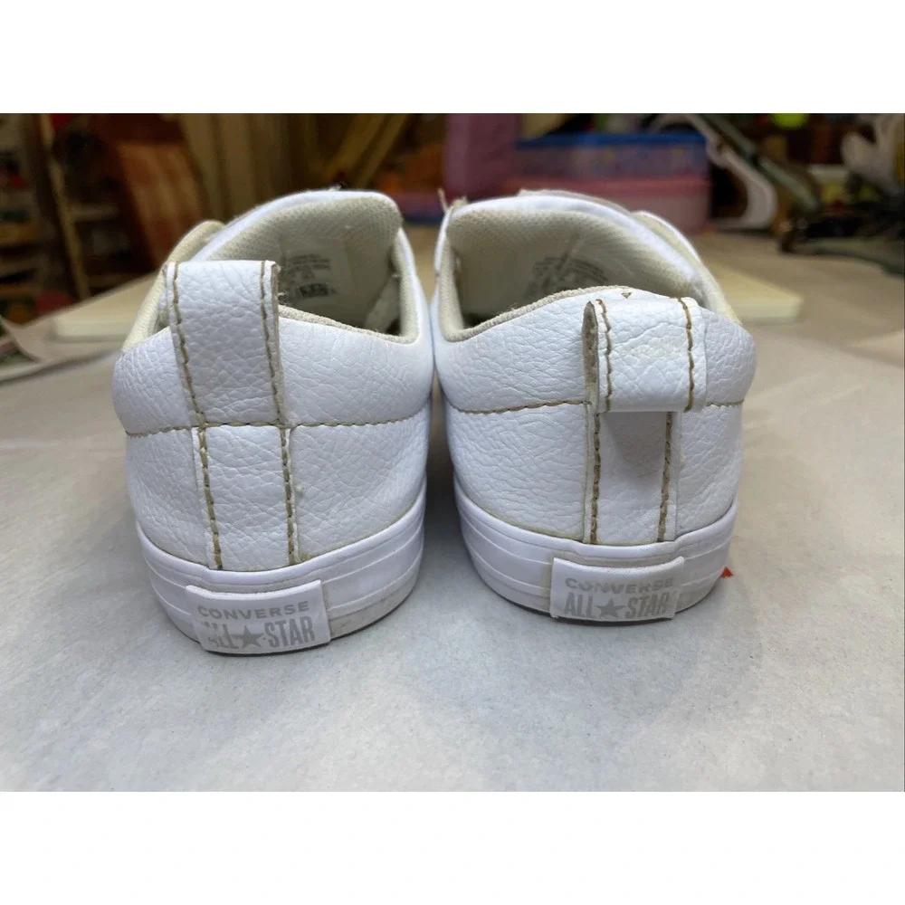 White Leather Low Top Converse Childs Kids‎ 10 Small Summer Beach Clean Girl